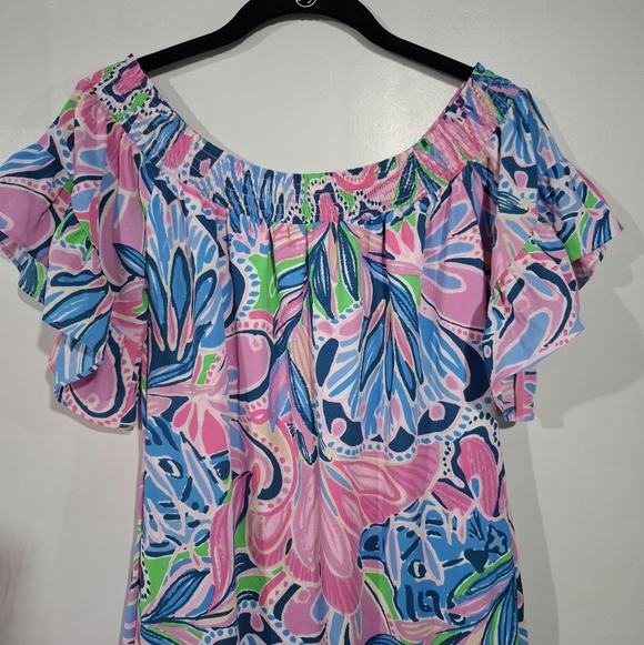 Lilly Pulitzer Laurana Maddlyn Off-The-Shoulder Stretch Dress Sz S Flounce Pink - Picture 3 of 13